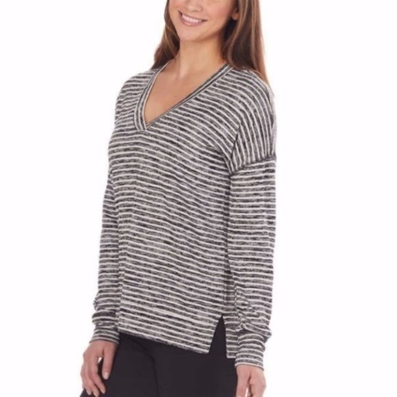 KS Long Sleeve Striped V-Neck Cozy Relaxed Top - NWT - Picture 2 of 3